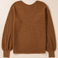 Camel Ribbed Knit Drop Sleeve V Neck Loose Fit Sweater
