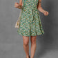 Green Flower Print Flutter Sleeve V Neck Sashed Ruffled Mini Dress