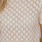 Beige Hollow Out Crochet O Neck Short Sleeve Sweater Tee