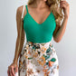 2 Pieces Outfit Spaghetti Strap V Neck Bodysuit and Floral Print Lace up Split Skirt Sexy Set