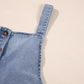 Stone Blue Washed Denim Half Buttons Patched Pocket Wide Leg Overalls
