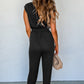 Black Shirred High Waist Sleeveless V Neck Jumpsuit