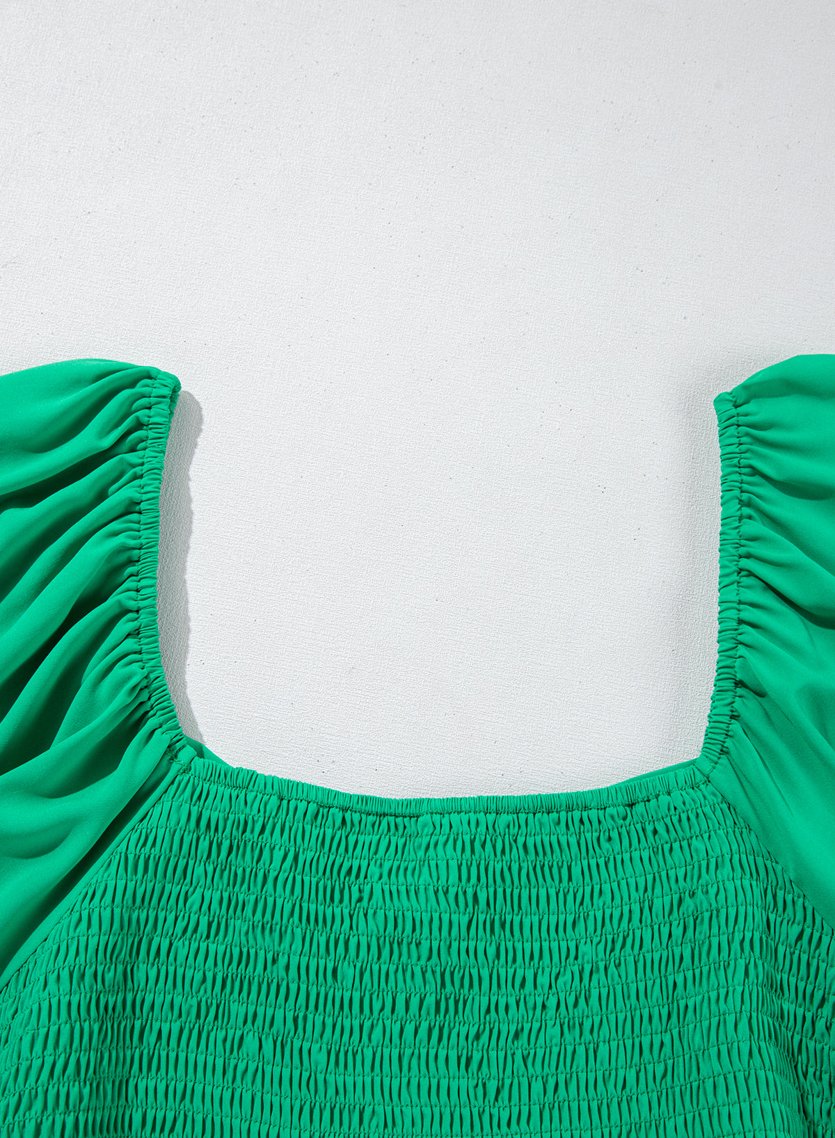 Bright Green Ruched Front Puff Sleeve Plus Size Long Dress