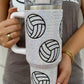 White 40 Oz Rhinestone Volleyball Tumbler with Handle