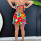Floral Print Bowknot Decor Spaghetti Strap Skort Romper Casual Hollow out Slim Fit Jumpsuit