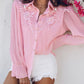 Stand Collar Lantern Sleeve Beaded Lace Frill Hem Ruched Blouse Elegant Top