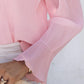 Stand Collar Lantern Sleeve Beaded Lace Frill Hem Ruched Blouse Elegant Top