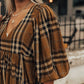 Brown Plaid Pattern Empire Waist Babydoll Dress