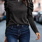 Black Buttoned Puff Long Sleeve Sheath Top