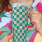 Blackish Green Checkered Print Handle Large Vacuum Cup 40OZ