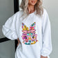 White Floral Rabbit with Glasses Graphic Corded Easter Sweatshirt
