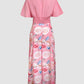2 Pieces Outfit Plain V Neck Short Sleeve Ruched Top and Casual Floral Print Wide Leg Pants Set