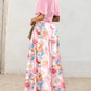 2 Pieces Outfit Plain V Neck Short Sleeve Ruched Top and Casual Floral Print Wide Leg Pants Set