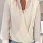 Stand Collar Overlap Draped Front Slit Hem Blouse Casual Faux Two Piece Chiffon Top