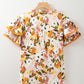 Russet Orange Ruffled V Neck Scalloped Short Sleeve Floral Blouse