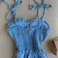 Plain Ruffles Shoulder Strap Square Neck Dress Romper Casual Shirred Waist Tied Detail Layered Short Jumpsuit