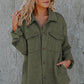 Green Retro Quilted Flap Pocket Button Shacket