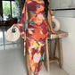 Tie Dye Print One Shoulder Bell Sleeve Bodycon Dress Casual Slim Fit Slit Maxi Dress