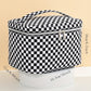 Black Checkered Print Zipper Large Toiletry Bag with Handle