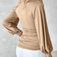 V Neck Long Sleeve Casual Pearls Dec Cinch Blouse