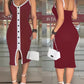 Contrast Paneled Button Decor Sleeveless Midi Dress