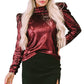 Burgundy Sequin Mock Neck Bubble Sleeve Top