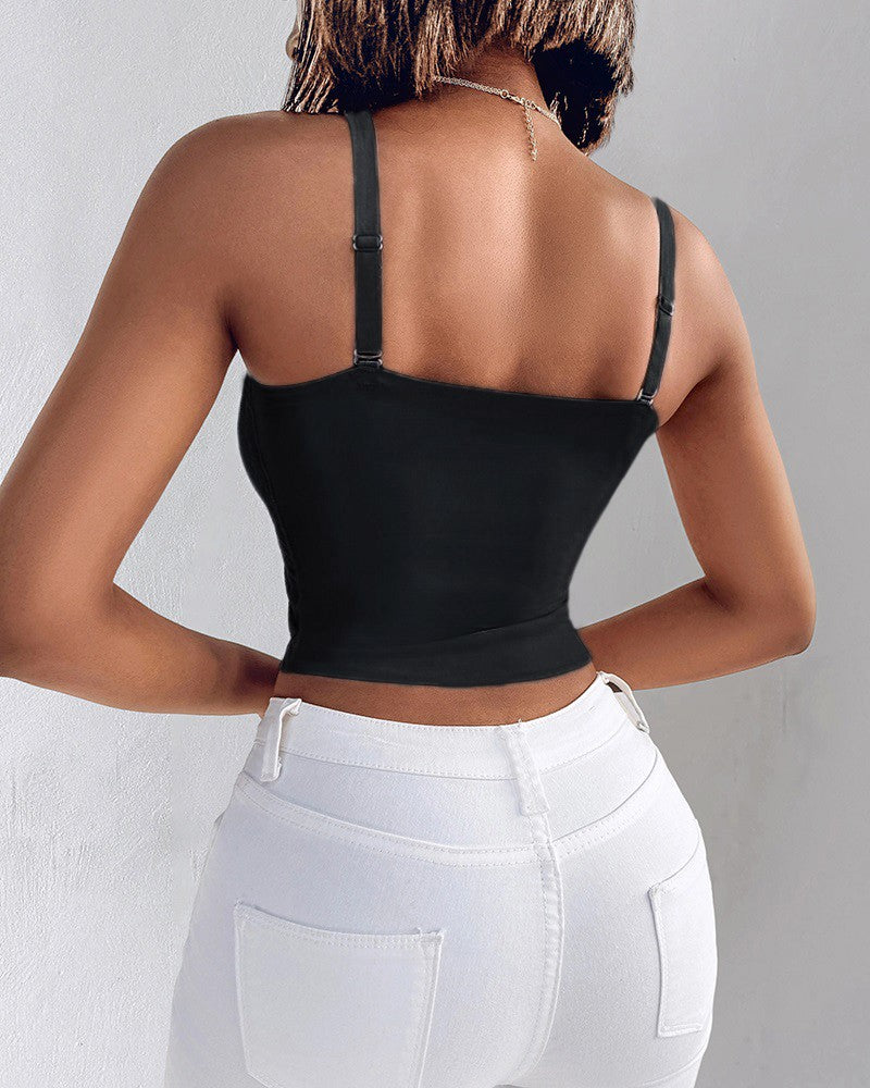 Lace V Neck Spaghetti Strap Bralette Camisoles Sexy Soft Crop Tank Top