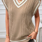 Light French Beige Colorblock V Neck Cap Sleeve Cable Knit Sweater