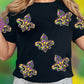 Black Maid Gras Sequin Fleur de Lis Graphic T Shirt