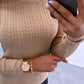 Cable Knit Round Neck Solid Color Sweater