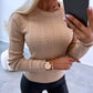 Cable Knit Round Neck Solid Color Sweater