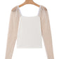 White Swiss Dot Mesh Long Sleeve Square Neck Slim Top