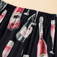 Black Champagne Print Silky Short Sleeve Pajamas Set