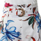 Hollow Out Tank Top & Floral Print Shorts Set With Belt