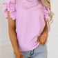 Bright Pink Solid Color Scalloped Ruffle Sleeve Top