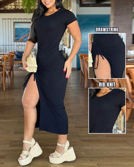 Side Slit Drawstring Bodycon Dress