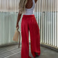 Ruched Elastic Waist Wide Leg Casual Pants