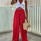 Ruched Elastic Waist Wide Leg Casual Pants