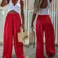 Ruched Elastic Waist Wide Leg Casual Pants