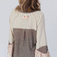 Goat Colorblock Floral Patchwork Flared Sleeve Buttons Henley Top