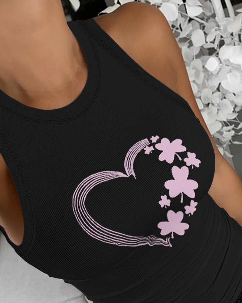 St. Patrick's Day Lucky Shamrock Heart Print Tank Top