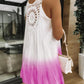Gradient Tie Dye Print Hollow out Crochet Lace Summer Dress