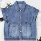 Ashleigh Blue Acid Wash Elastic Hem Button Up Denim Vest