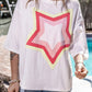 White Colorblock Star Patched Half Sleeve Oversized Tee