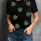 Black Sequin Leopard Clover Graphic Crewneck St Patrick Tee