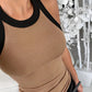Contrast Binding Tank Tops Summer Sleeveless Basic Cami Top Shirt Slim Knit Ribbed Racerback Blouses