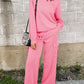Sachet Pink Solid Color Patchwork Pullover Top and Cargo Pants Set