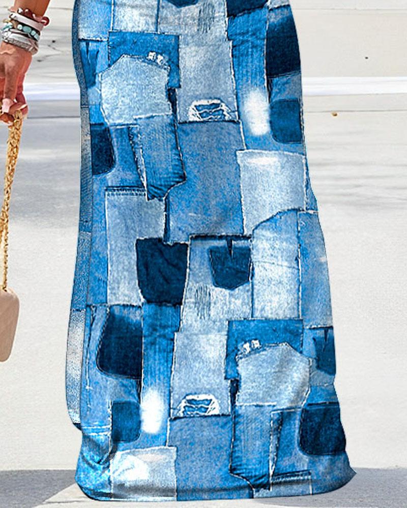 Baroque Scarf Print Sleeveless Maxi Dress