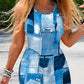 Denim Look Print Sleeveless Casual Maxi Dress