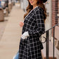 Black Plaid Colorblock Edge Open Cardigan with Pocket
